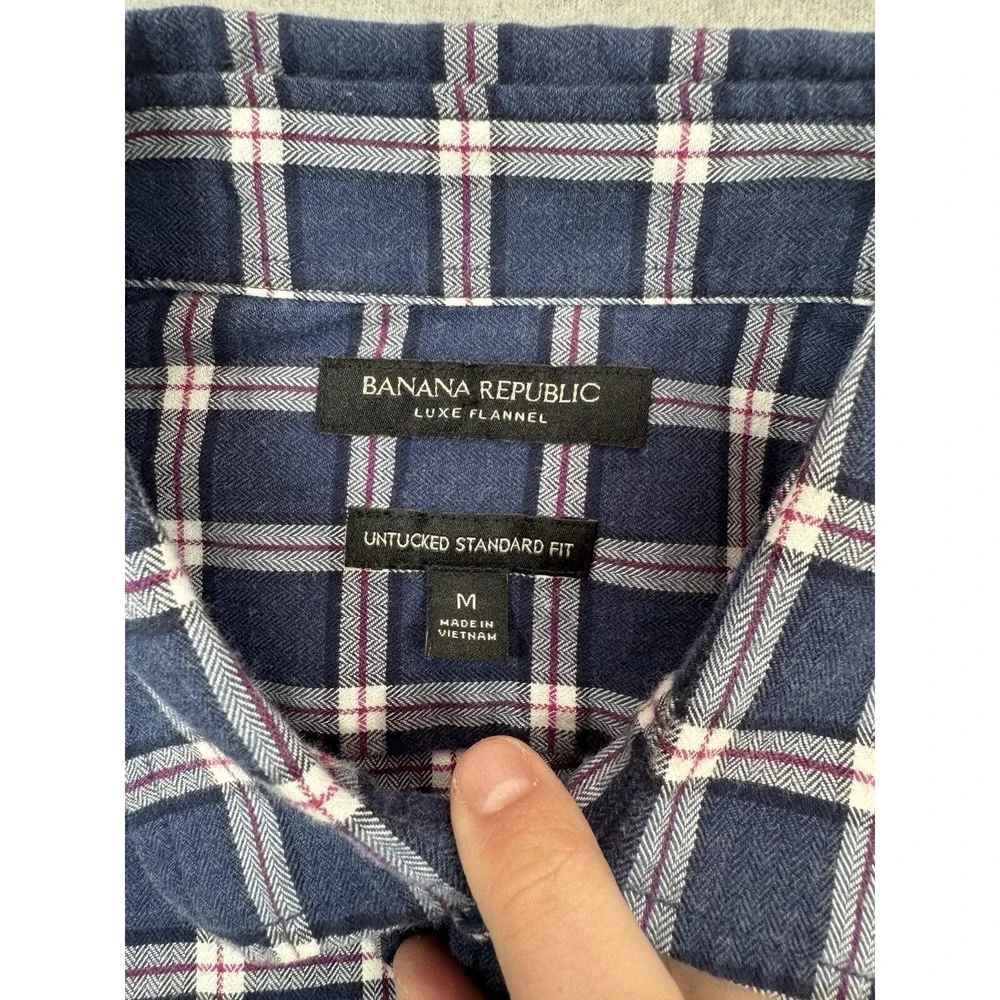Banana Republic Shirt Mens Medium‎ Blue Plaid Luxe Flannel Preppy Casual Outdoor